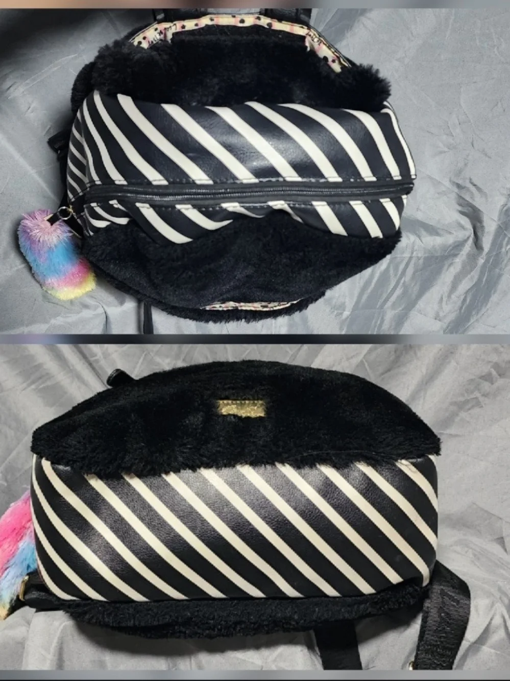 Luv Betsey By Betsey Johnson Black Faux Fur Hooded Cat Backpack